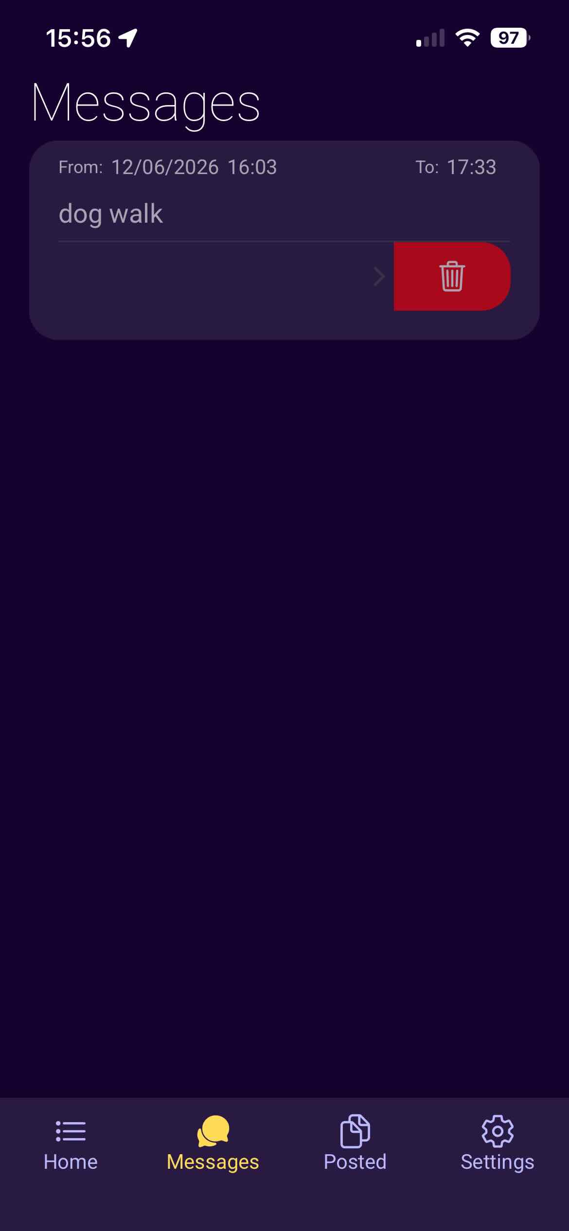 Messages screen