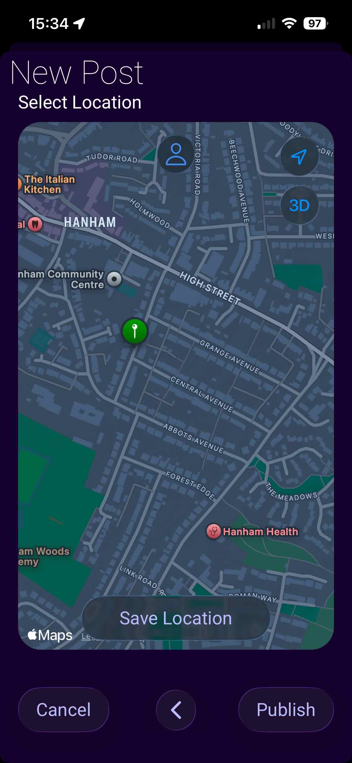 New Post screen